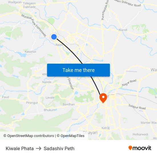 Kiwale Phata to Sadashiv Peth map