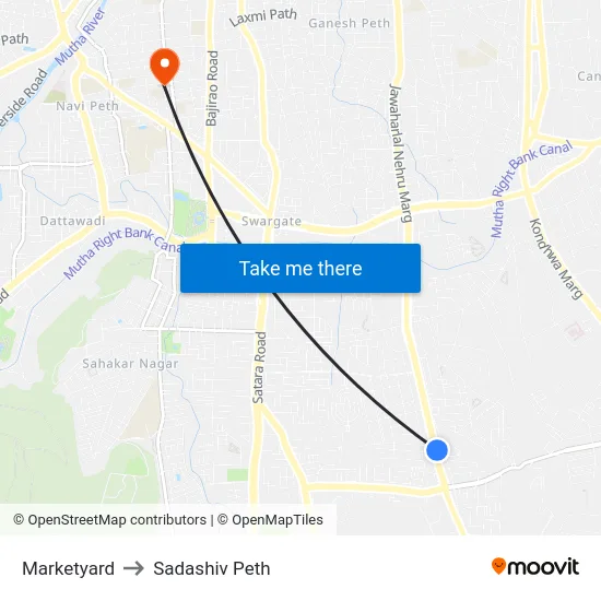Marketyard to Sadashiv Peth map
