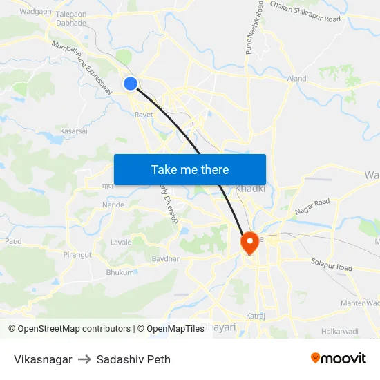 Vikasnagar to Sadashiv Peth map