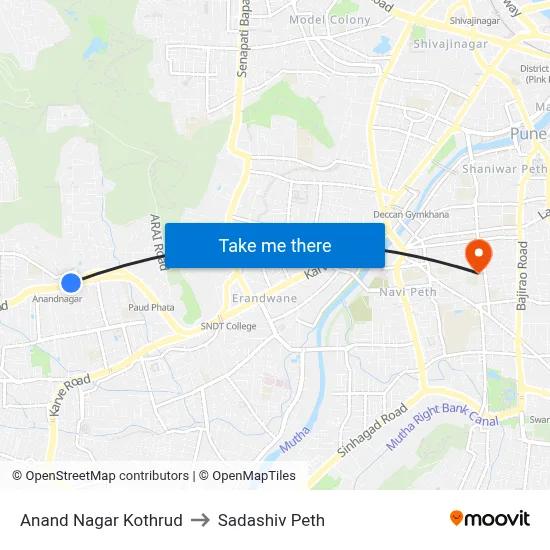 Anand Nagar Kothrud to Sadashiv Peth map