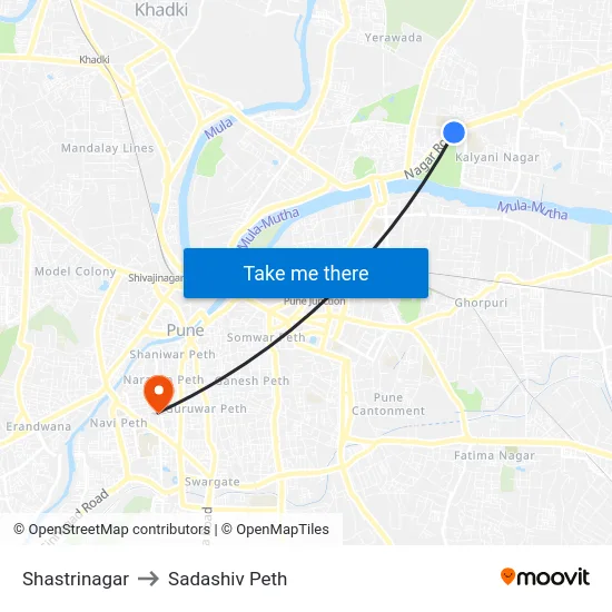 Shastrinagar to Sadashiv Peth map
