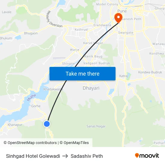 Sinhgad Hotel Golewadi to Sadashiv Peth map