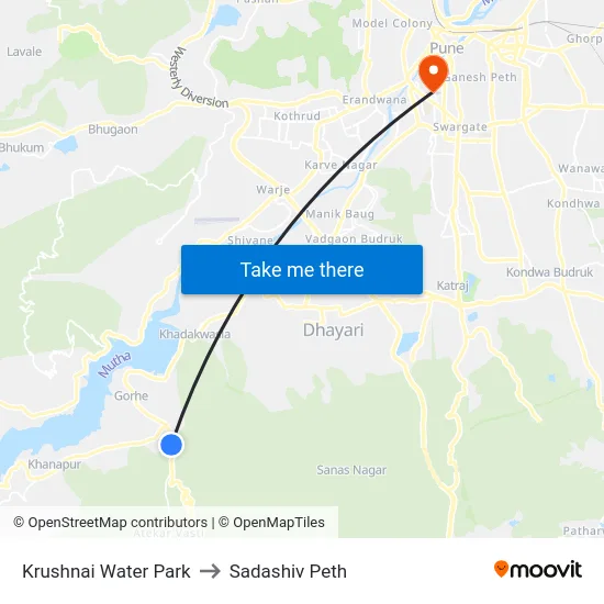 Krushnai Water Park to Sadashiv Peth map