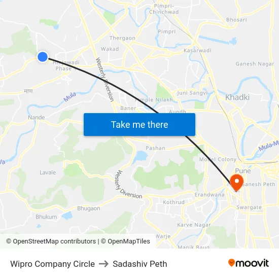 Wipro Company Circle to Sadashiv Peth map