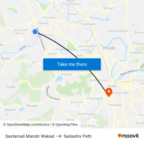 Savtamali Mandir Wakad to Sadashiv Peth map