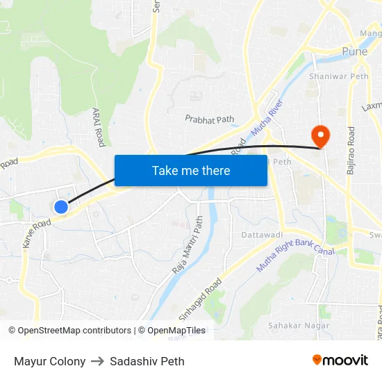 Mayur Colony to Sadashiv Peth map