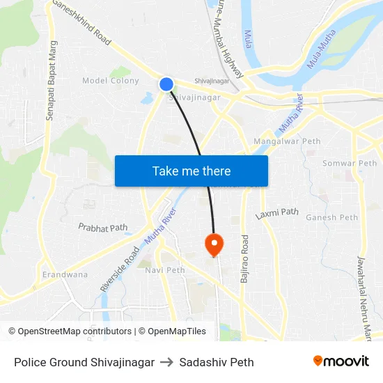 Police Ground Shivajinagar to Sadashiv Peth map