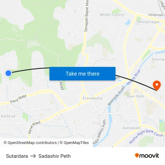 Sutardara to Sadashiv Peth map