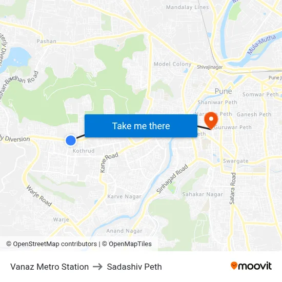 Vanaz Metro Station to Sadashiv Peth map