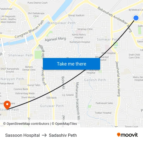 Sassoon Hospital to Sadashiv Peth map