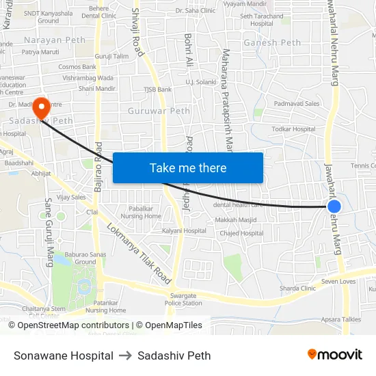 Sonawane Hospital to Sadashiv Peth map