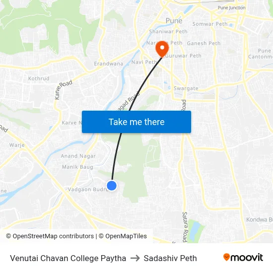 Venutai Chavan College Paytha to Sadashiv Peth map