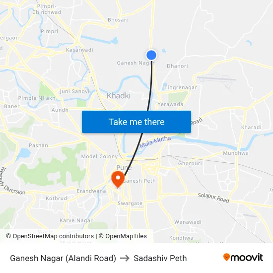 Ganesh Nagar (Alandi Road) to Sadashiv Peth map