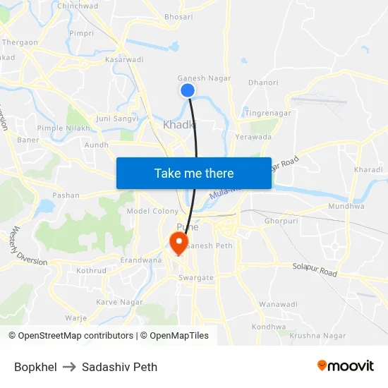 Bopkhel to Sadashiv Peth map