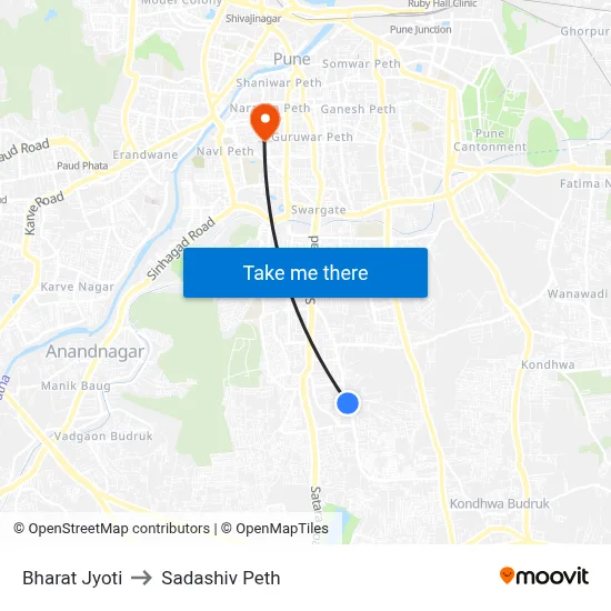 Bharat Jyoti to Sadashiv Peth map