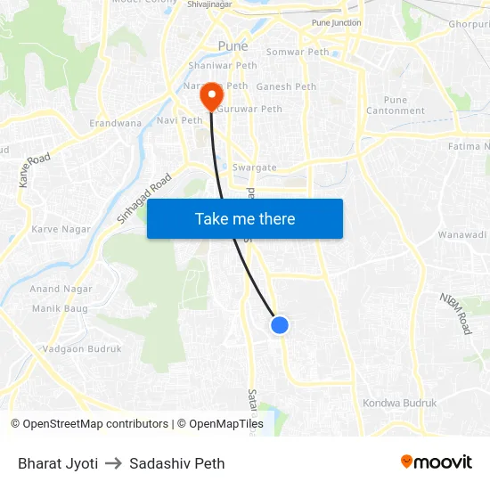 Bharat Jyoti to Sadashiv Peth map