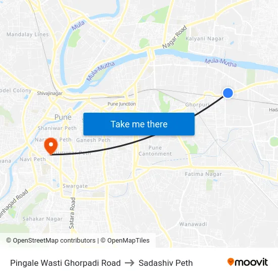 Pingale Wasti Ghorpadi Road to Sadashiv Peth map