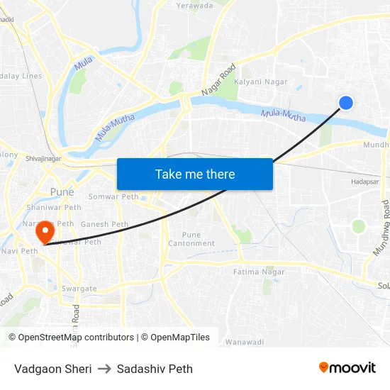 Vadgaon Sheri to Sadashiv Peth map