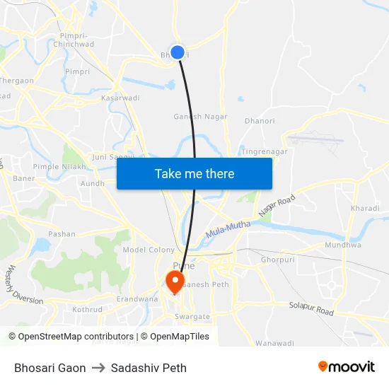 Bhosari Gaon to Sadashiv Peth map