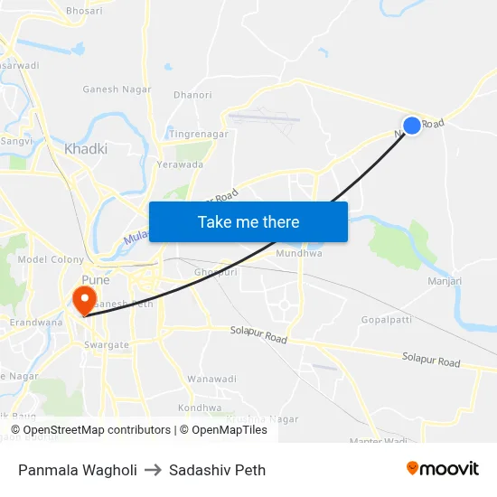 Panmala Wagholi to Sadashiv Peth map