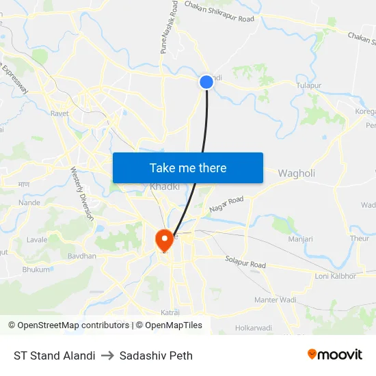 ST Stand Alandi to Sadashiv Peth map