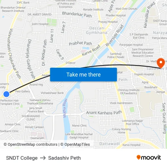SNDT College to Sadashiv Peth map