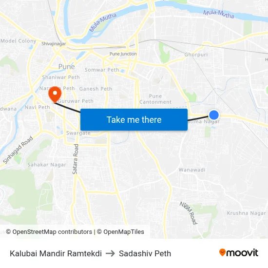 Kalubai Mandir Ramtekdi to Sadashiv Peth map