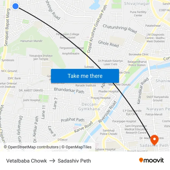 Vetalbaba Chowk to Sadashiv Peth map