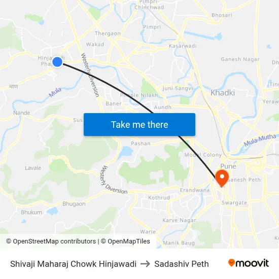 Shivaji Maharaj Chowk Hinjawadi to Sadashiv Peth map