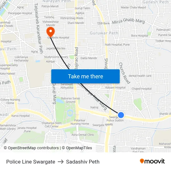 Police Line Swargate to Sadashiv Peth map