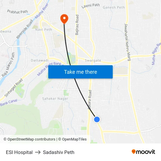 ESI Hospital to Sadashiv Peth map