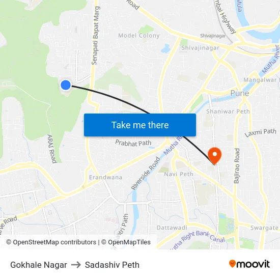 Gokhale Nagar to Sadashiv Peth map