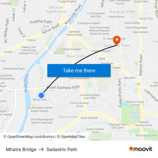 Mhatre Bridge to Sadashiv Peth map