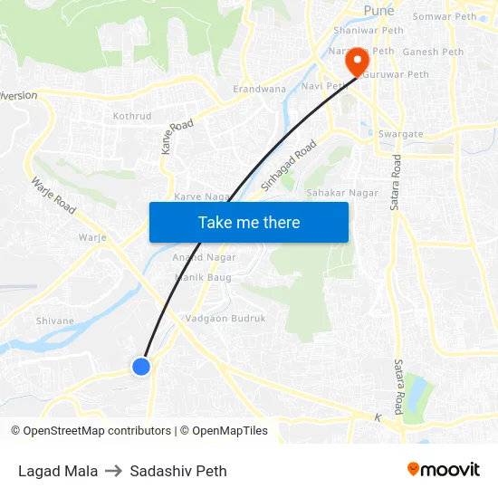 Lagad Mala to Sadashiv Peth map