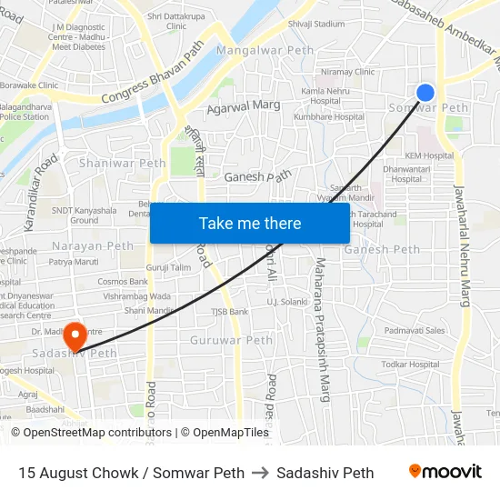 15 August Chowk / Somwar Peth to Sadashiv Peth map