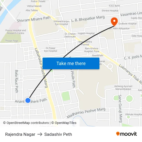 Rajendra Nagar to Sadashiv Peth map