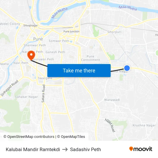 Kalubai Mandir Ramtekdi to Sadashiv Peth map