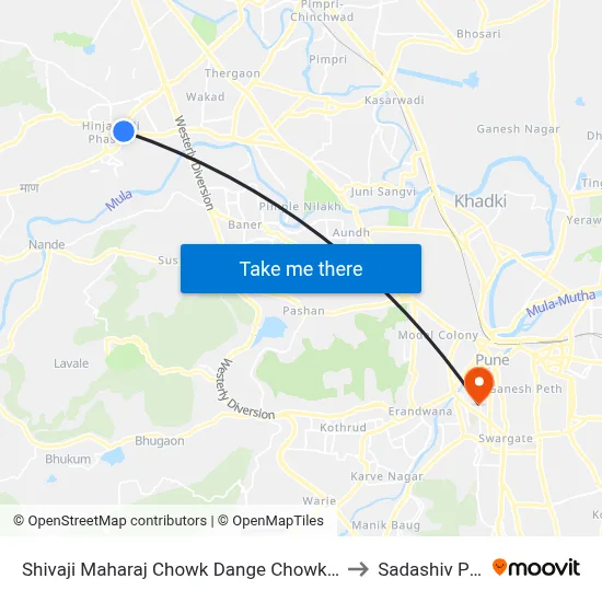 Shivaji Maharaj Chowk Dange Chowk Road to Sadashiv Peth map