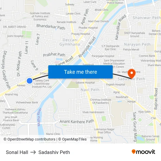 Sonal Hall to Sadashiv Peth map