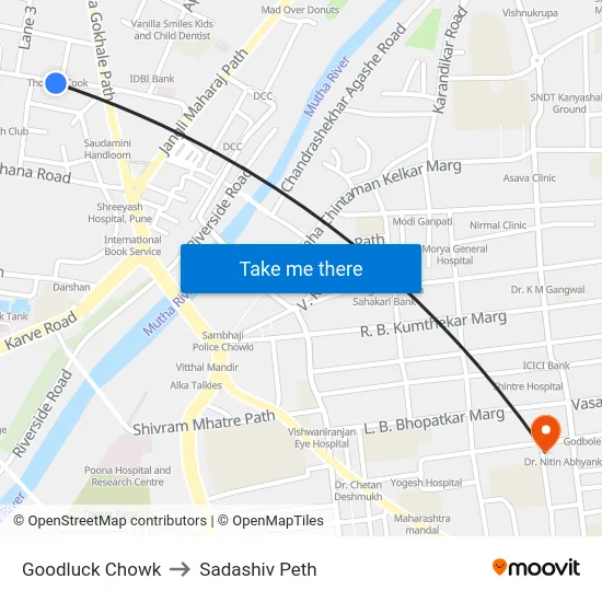 Goodluck Chowk to Sadashiv Peth map