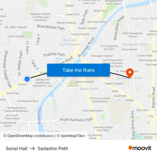 Sonal Hall to Sadashiv Peth map