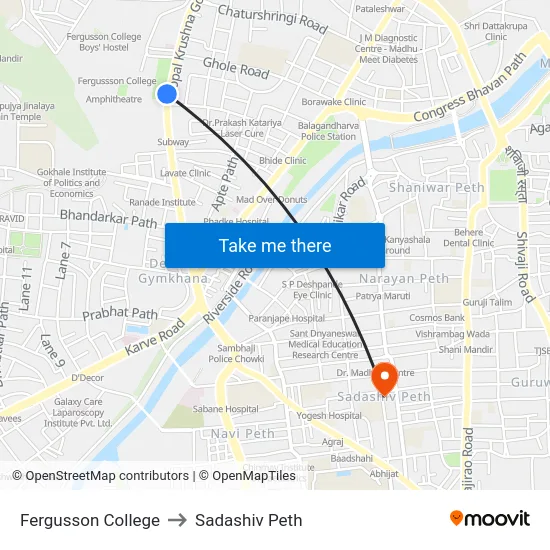 Fergusson College to Sadashiv Peth map