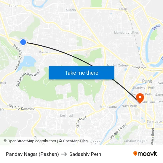 Pandav Nagar (Pashan) to Sadashiv Peth map