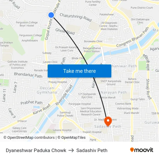 Dyaneshwar Paduka Chowk to Sadashiv Peth map