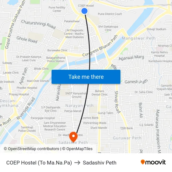 COEP Hostel (To Ma.Na.Pa) to Sadashiv Peth map