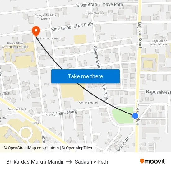 Bhikardas Maruti Mandir to Sadashiv Peth map