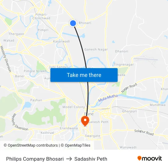 Philips Company Bhosari to Sadashiv Peth map