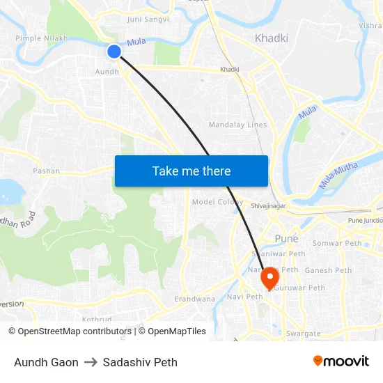 Aundh Gaon to Sadashiv Peth map