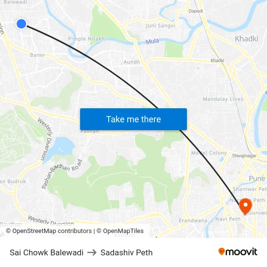 Sai Chowk Balewadi to Sadashiv Peth map