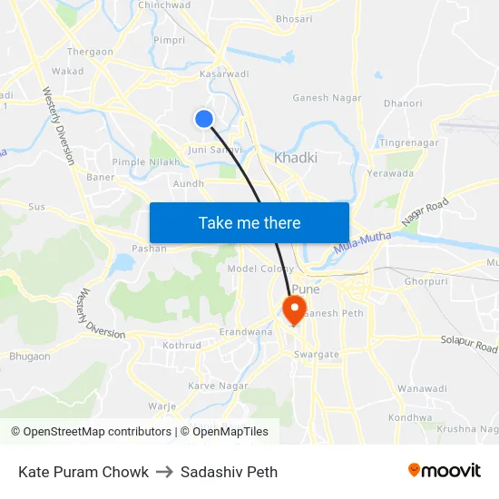 Kate Puram Chowk to Sadashiv Peth map